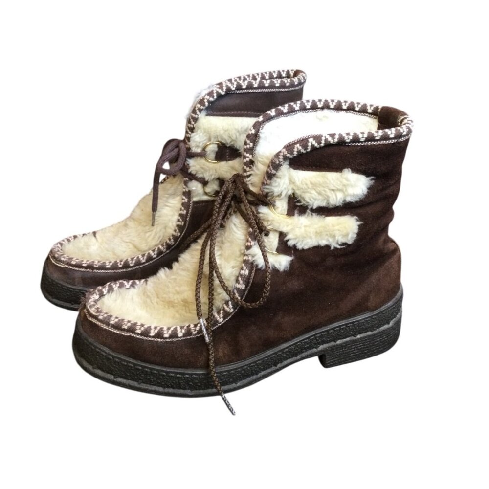 Women's Brown Faux-Suede Shearling Ankle Boots